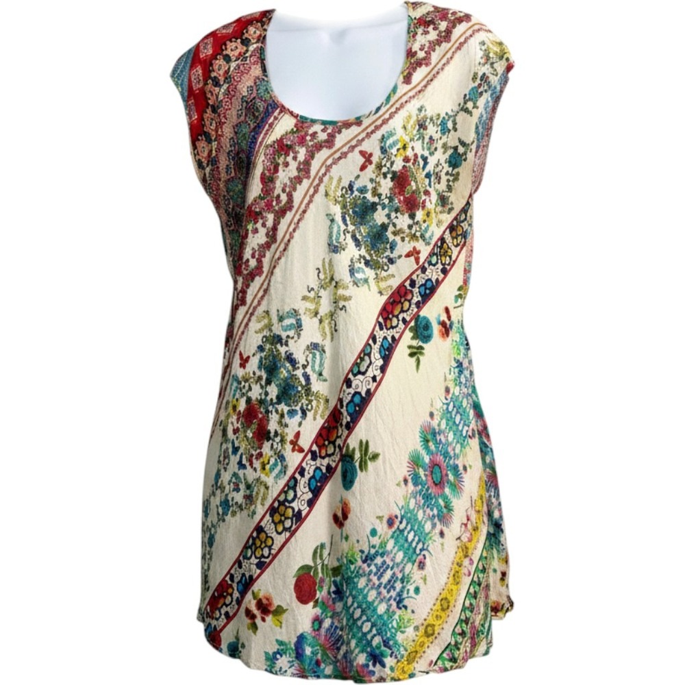 Johnny Was Silk Mixed Floral Patchwork Tunic Dress Multi Color
 Small Light Flow